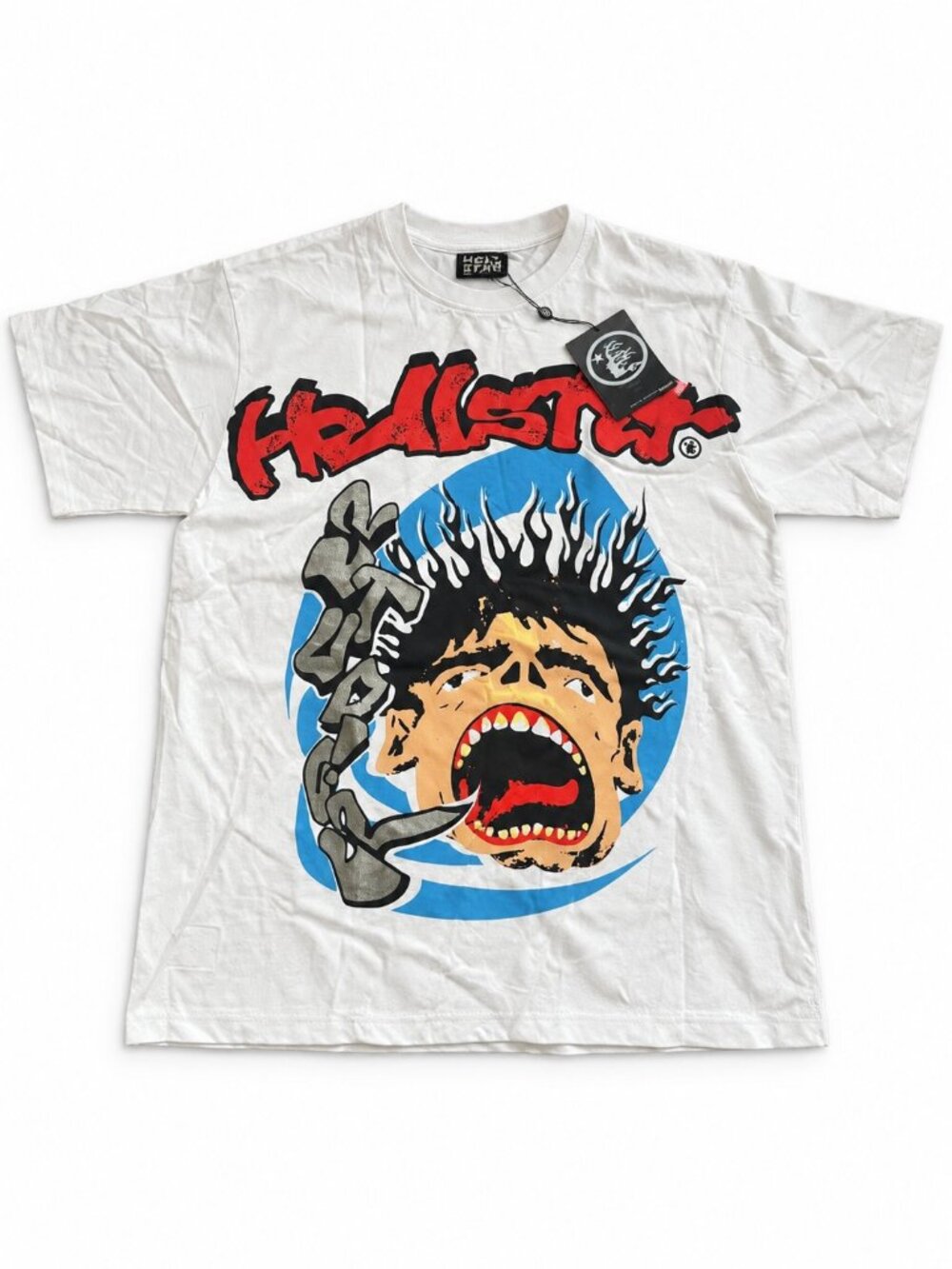 Hellstar Studios Screaming Kid T-Shirt White FW24 NWT Bear Blue Orange Graffiti